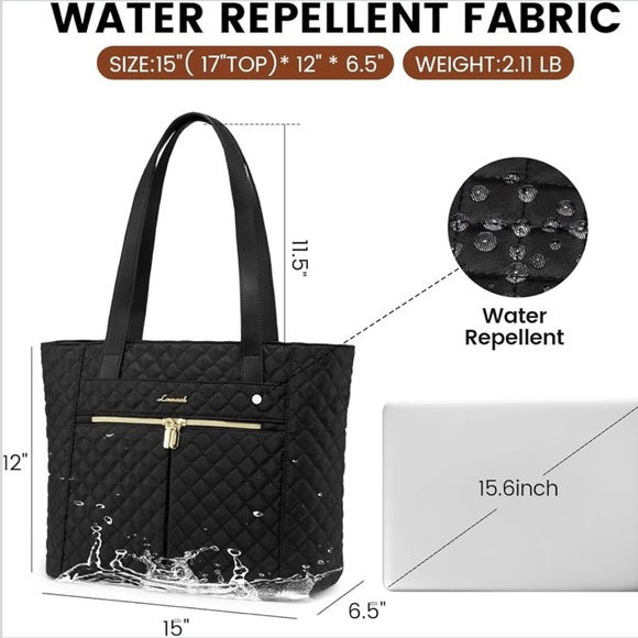 NWT LOVEVOOK Black Quilted Tote Bag with Wristlet - Picture 4 of 9